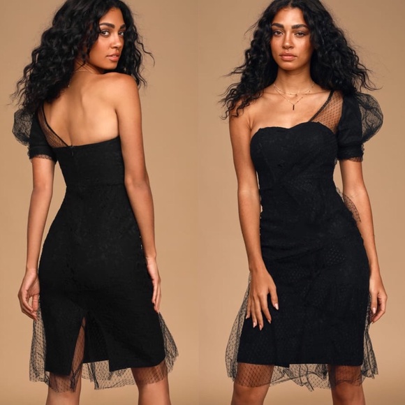 Once in a While Black Lace One-Shoulder Midi Dress - Picture 3 of 4